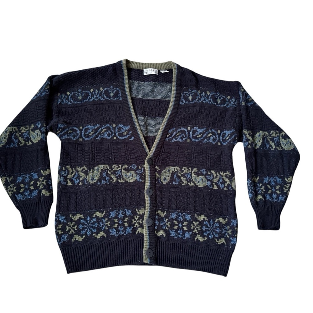 Vintage City Streets Cardigan Sweater Mens M Black  Button Up 90s Acrylic